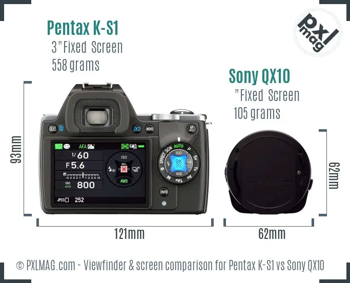 Pentax K-S1 vs Sony QX10 Screen and Viewfinder comparison