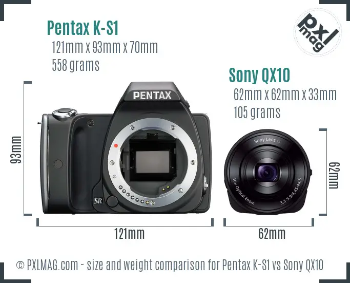 Pentax K-S1 vs Sony QX10 size comparison