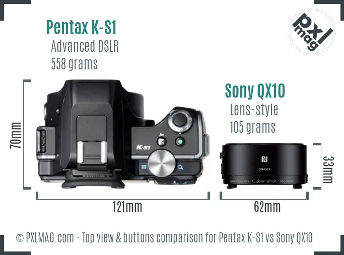 Pentax K-S1 vs Sony QX10 top view buttons comparison