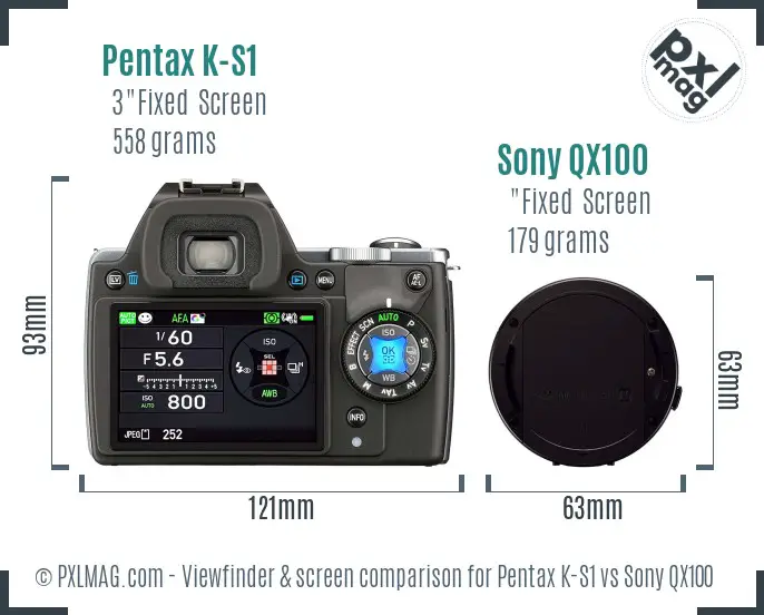 Pentax K-S1 vs Sony QX100 Screen and Viewfinder comparison