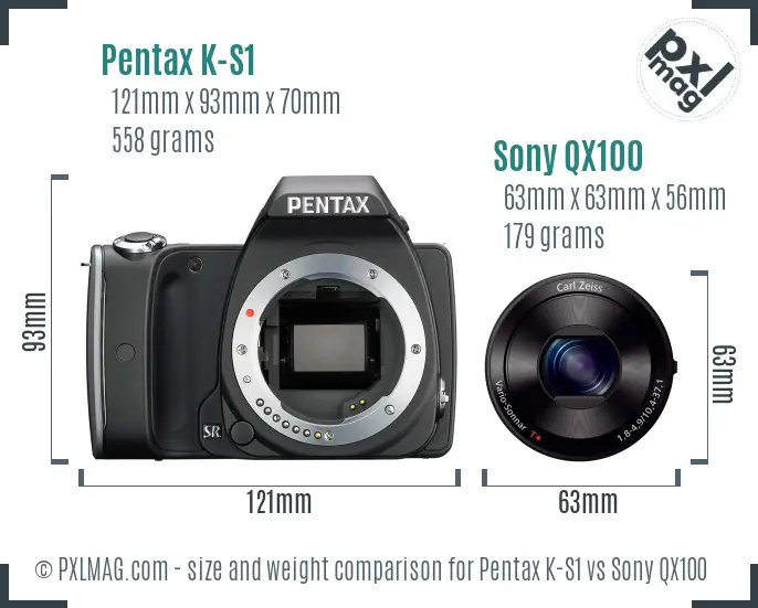 Pentax K-S1 vs Sony QX100 size comparison