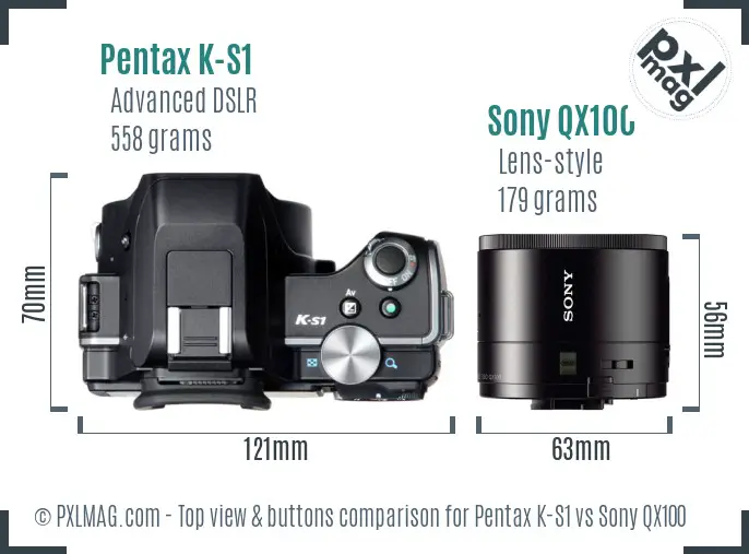 Pentax K-S1 vs Sony QX100 top view buttons comparison