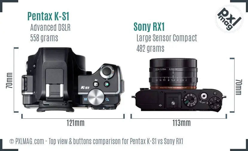 Pentax K-S1 vs Sony RX1 top view buttons comparison