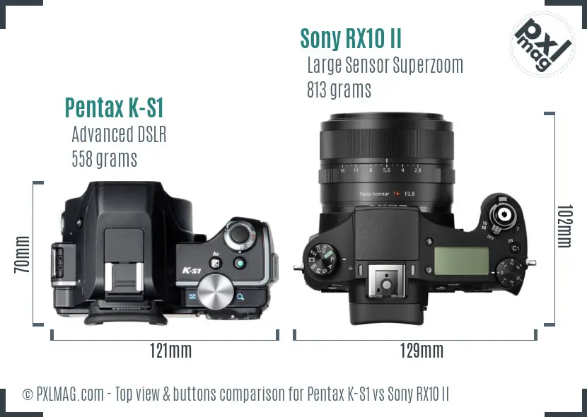Pentax K-S1 vs Sony RX10 II top view buttons comparison