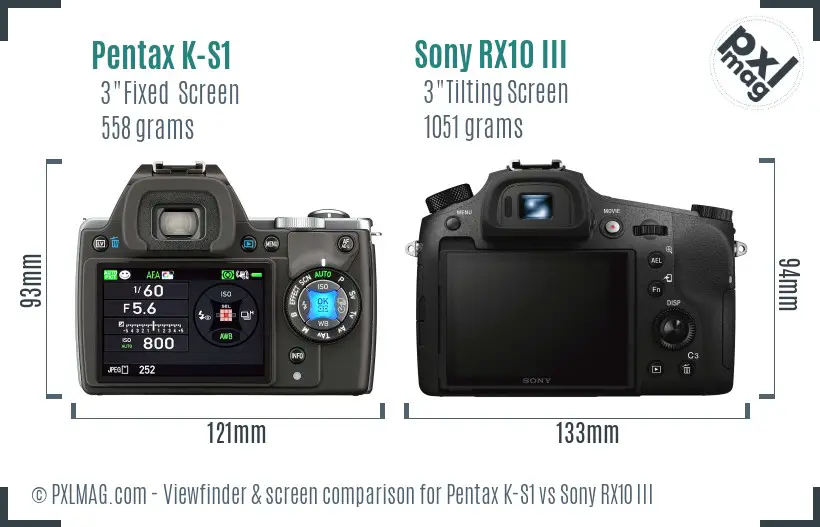 Pentax K-S1 vs Sony RX10 III Screen and Viewfinder comparison