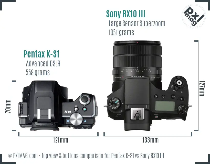 Pentax K-S1 vs Sony RX10 III top view buttons comparison