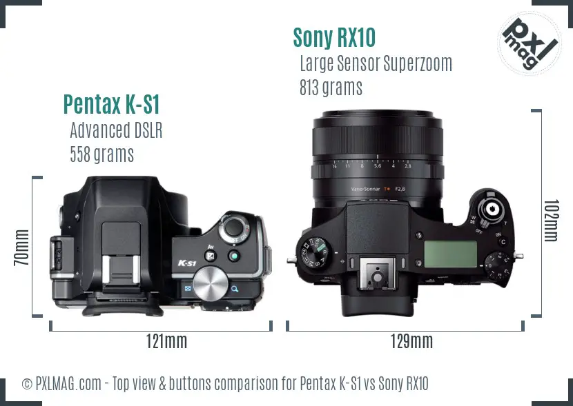 Pentax K-S1 vs Sony RX10 top view buttons comparison Pentax K-S1 vs Sony RX10 top view buttons comparison
