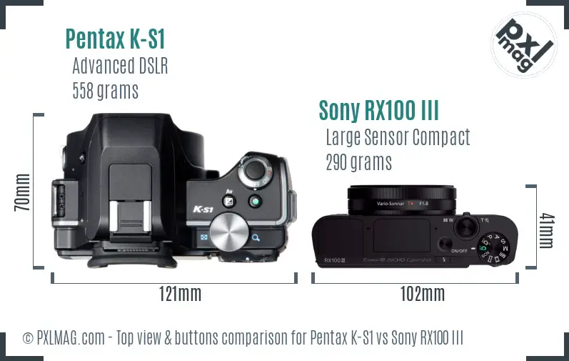 Pentax K-S1 vs Sony RX100 III top view buttons comparison