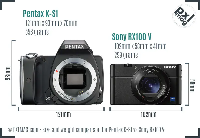Pentax K-S1 vs Sony RX100 V size comparison Pentax K-S1 vs Sony RX100 V size comparison