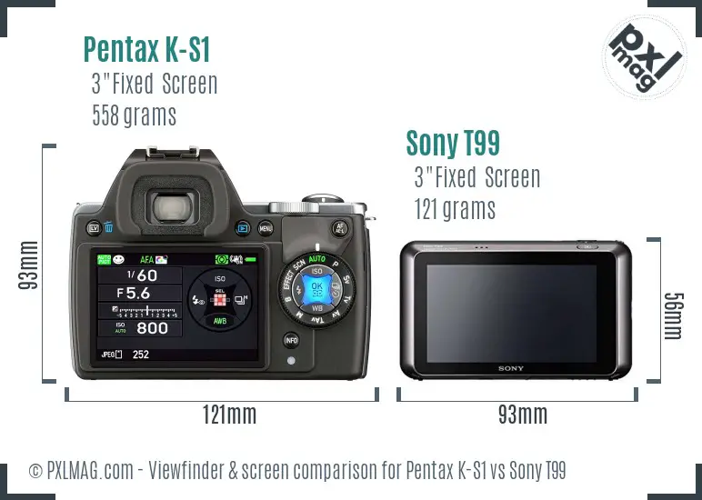 Pentax K-S1 vs Sony T99 Screen and Viewfinder comparison