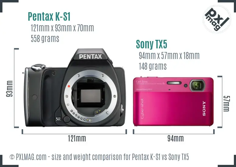 Pentax K-S1 vs Sony TX5 size comparison