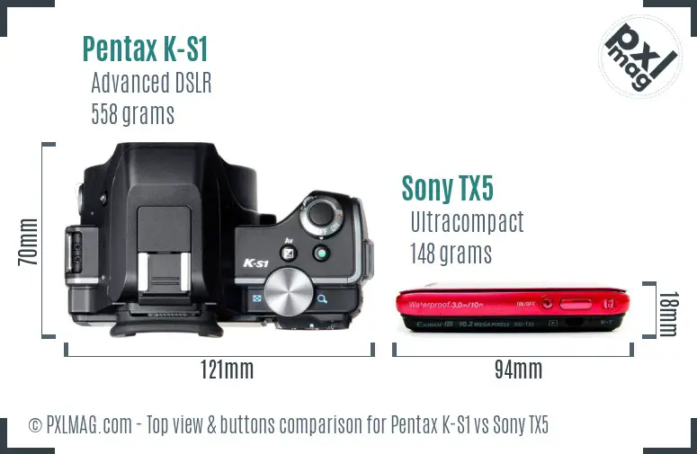 Pentax K-S1 vs Sony TX5 top view buttons comparison