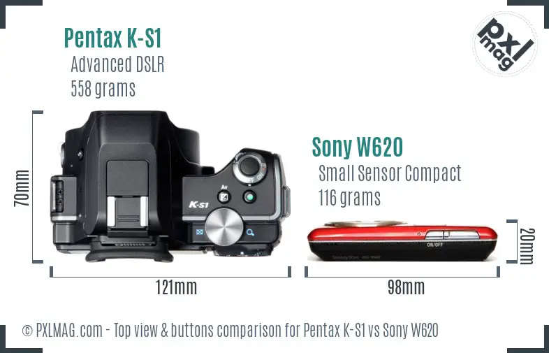 Pentax K-S1 vs Sony W620 top view buttons comparison Pentax K-S1 vs Sony W620 top view buttons comparison
