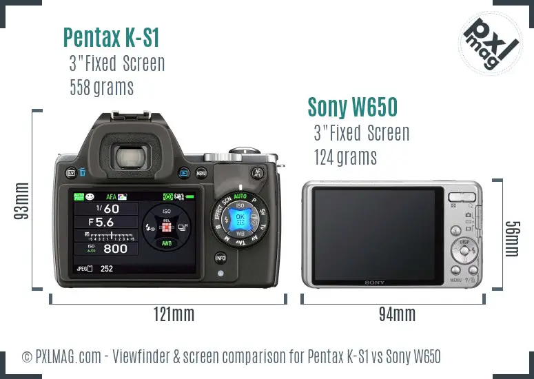 Pentax K-S1 vs Sony W650 Screen and Viewfinder comparison