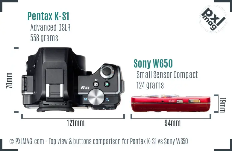 Pentax K-S1 vs Sony W650 top view buttons comparison