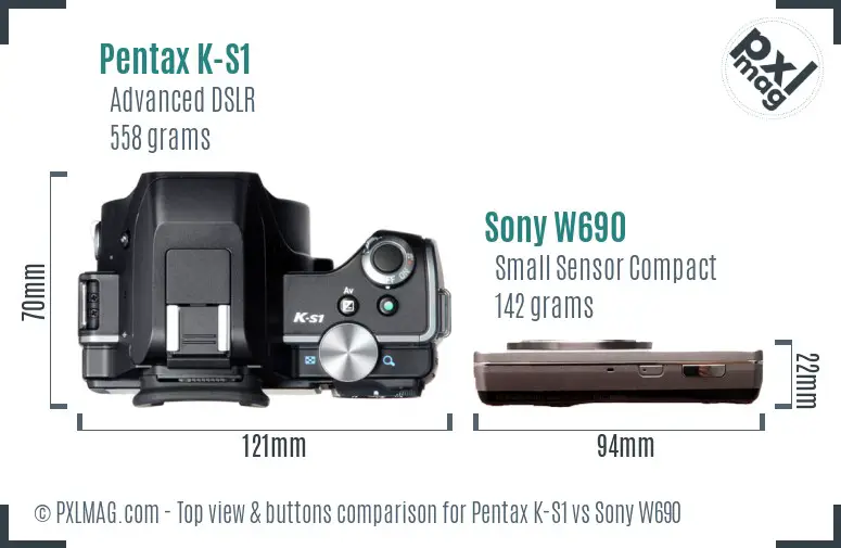 Pentax K-S1 vs Sony W690 top view buttons comparison Pentax K-S1 vs Sony W690 top view buttons comparison