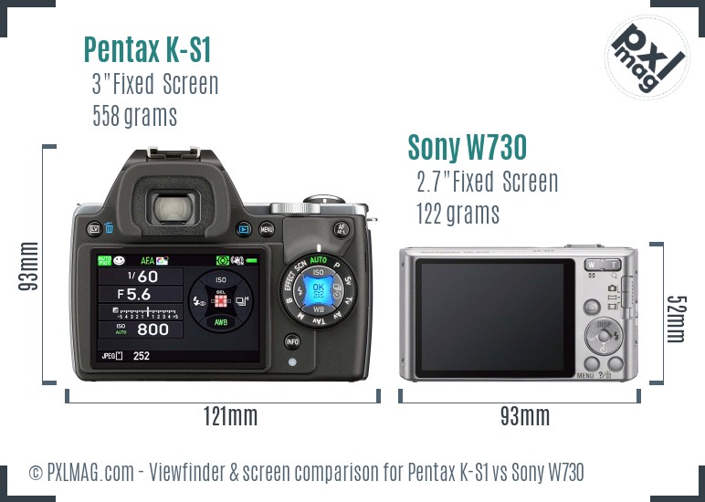 Pentax K-S1 vs Sony W730 Screen and Viewfinder comparison