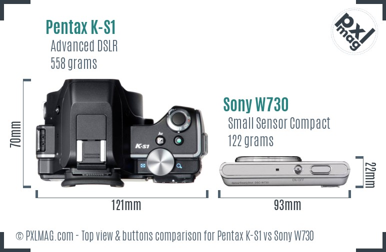 Pentax K-S1 vs Sony W730 top view buttons comparison