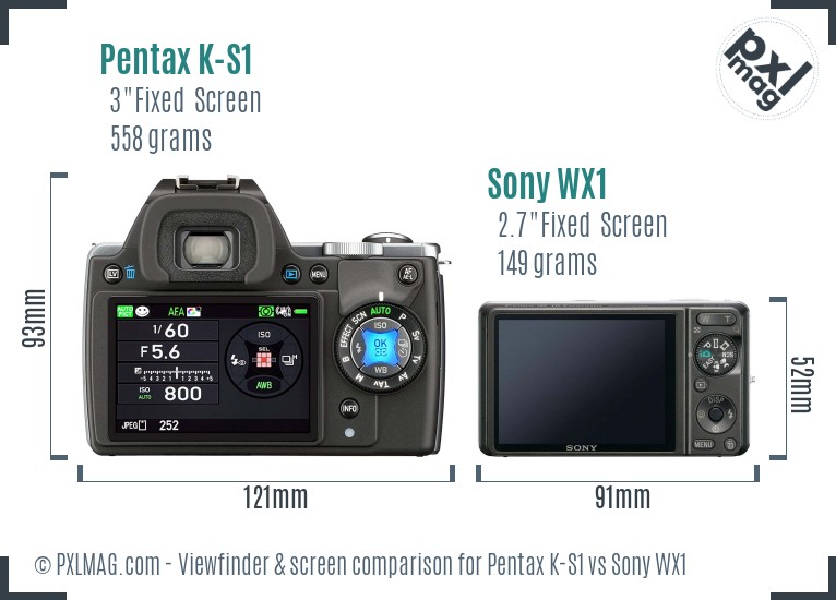 Pentax K-S1 vs Sony WX1 Screen and Viewfinder comparison