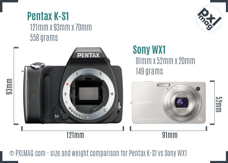 Pentax K-S1 vs Sony WX1 size comparison