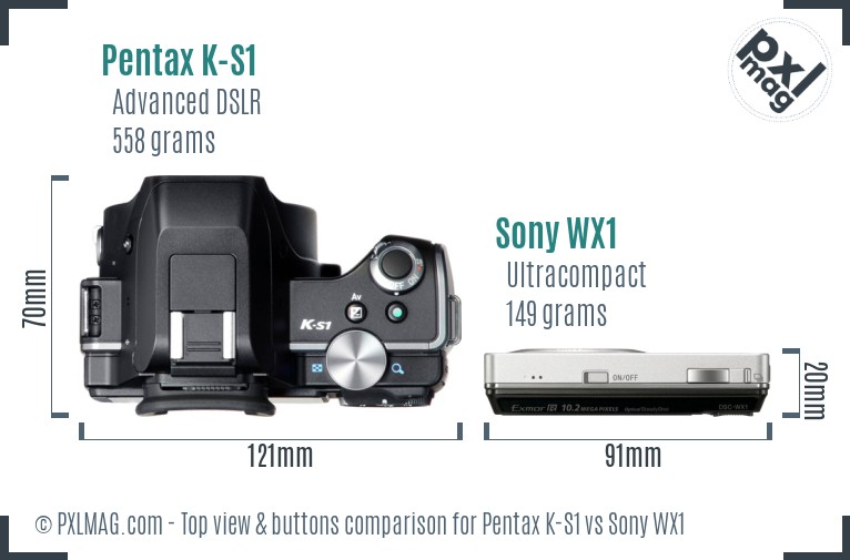 Pentax K-S1 vs Sony WX1 top view buttons comparison