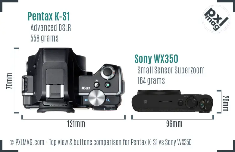 Pentax K-S1 vs Sony WX350 top view buttons comparison