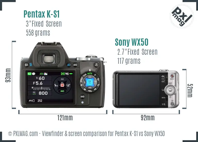 Pentax K-S1 vs Sony WX50 Screen and Viewfinder comparison