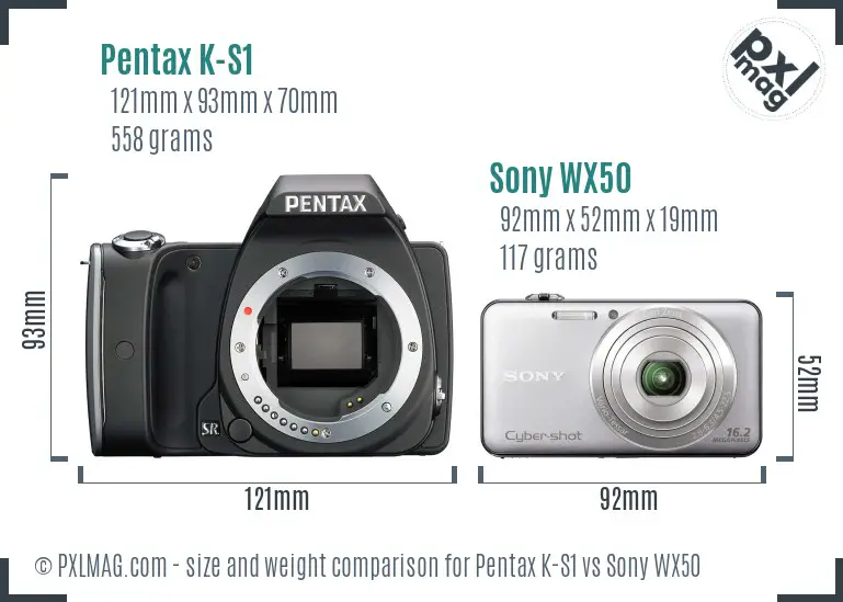 Pentax K-S1 vs Sony WX50 size comparison