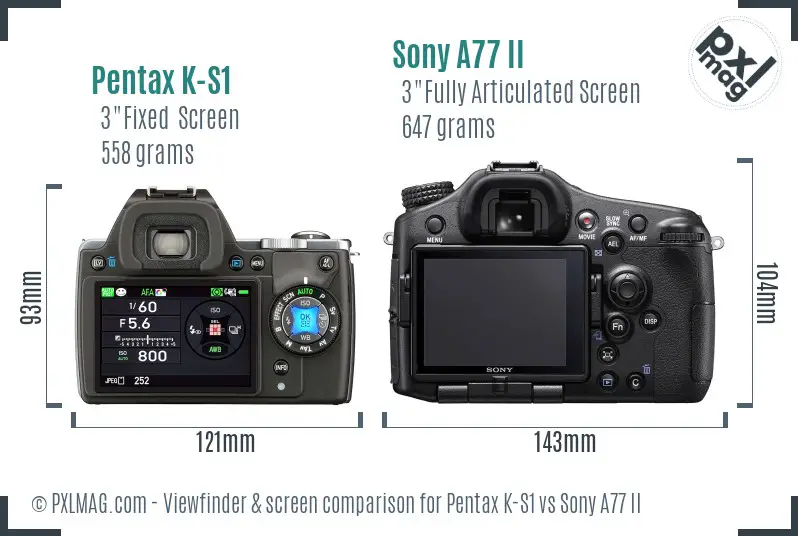 Pentax K-S1 vs Sony A77 II Screen and Viewfinder comparison