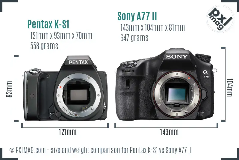 Pentax K-S1 vs Sony A77 II size comparison
