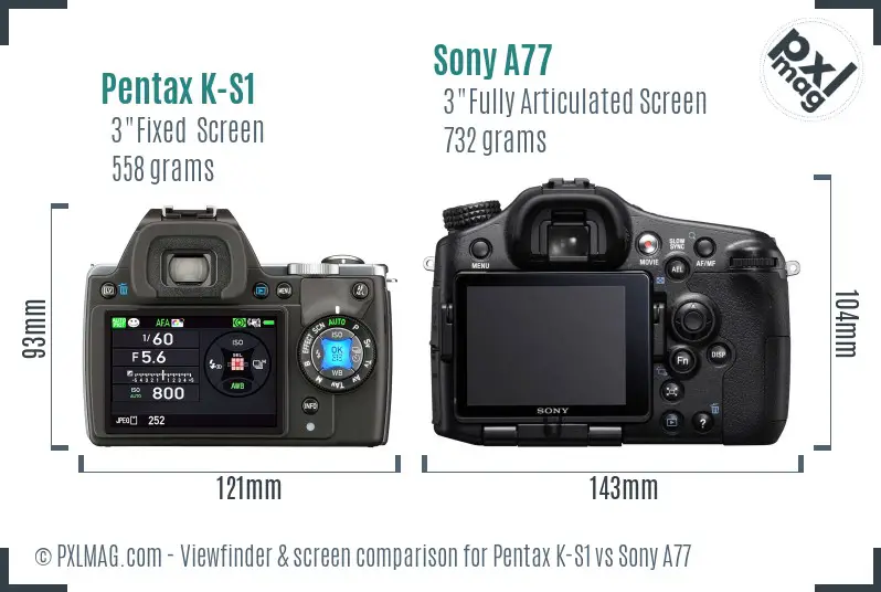 Pentax K-S1 vs Sony A77 Screen and Viewfinder comparison