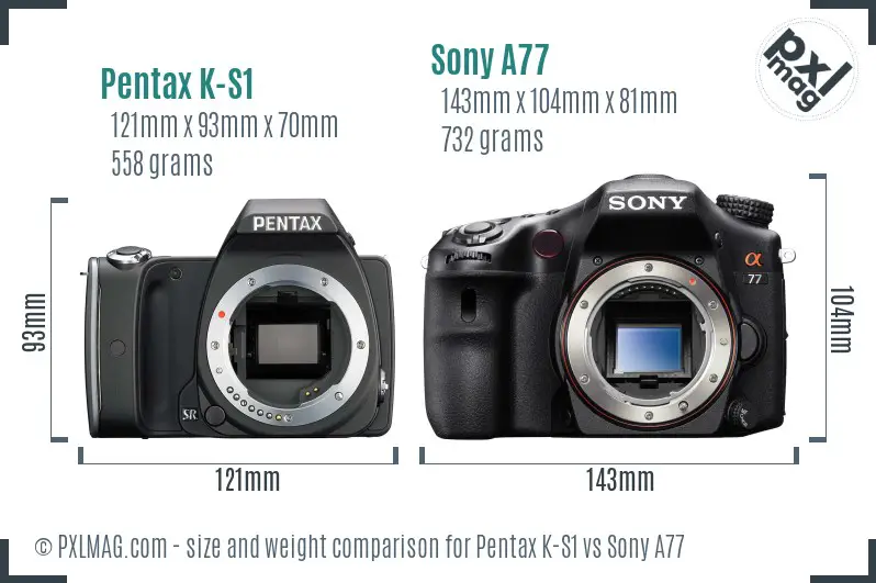 Pentax K-S1 vs Sony A77 size comparison