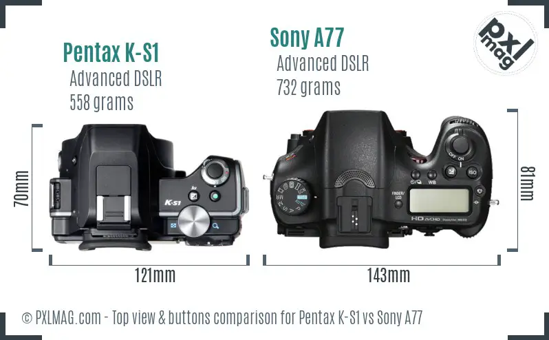 Pentax K-S1 vs Sony A77 top view buttons comparison