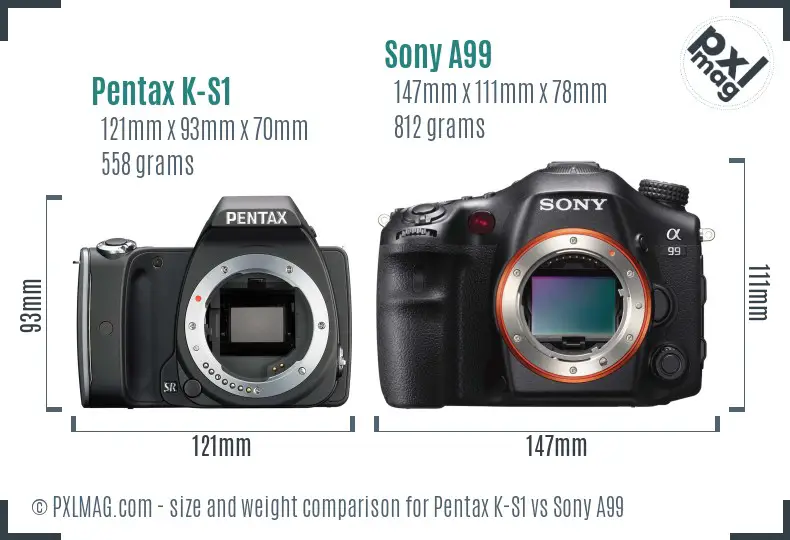 Pentax K-S1 vs Sony A99 size comparison