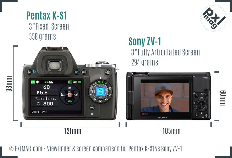 Pentax K-S1 vs Sony ZV-1 Screen and Viewfinder comparison