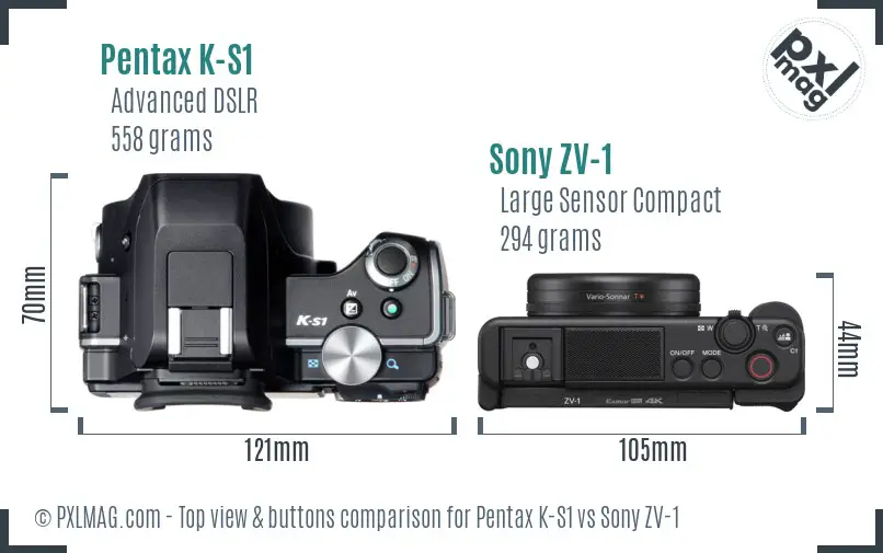 Pentax K-S1 vs Sony ZV-1 top view buttons comparison