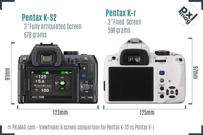 Pentax K-S2 vs Pentax K-r Screen and Viewfinder comparison