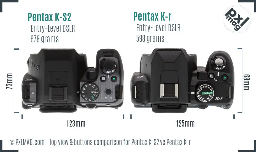 Pentax K-S2 vs Pentax K-r top view buttons comparison