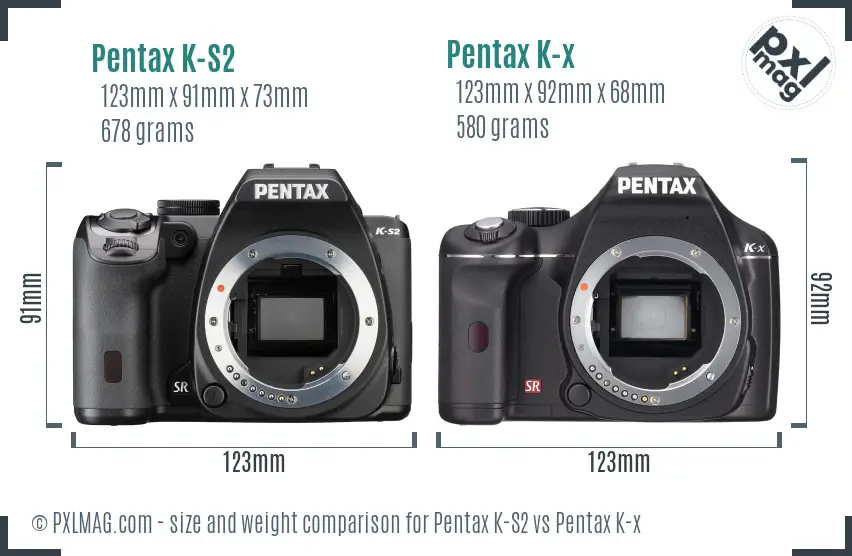Pentax K-S2 vs Pentax K-x size comparison