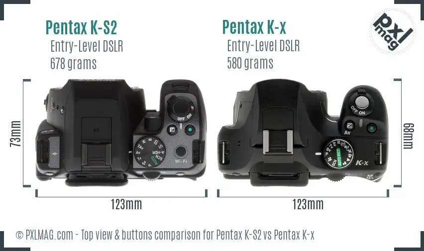 Pentax K-S2 vs Pentax K-x top view buttons comparison
