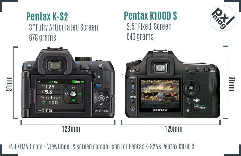 Pentax K-S2 vs Pentax K100D S Screen and Viewfinder comparison