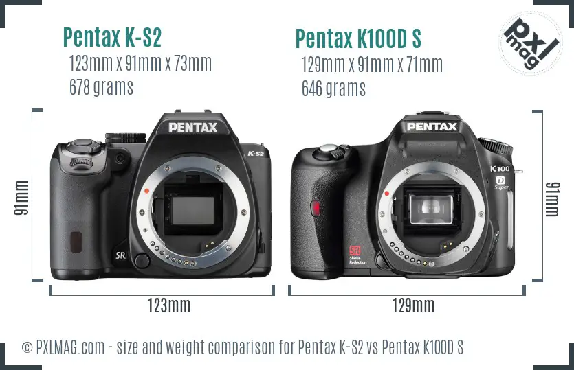 Pentax K-S2 vs Pentax K100D S size comparison