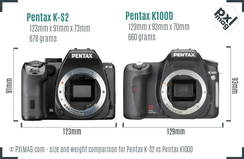 Pentax K-S2 vs Pentax K100D size comparison