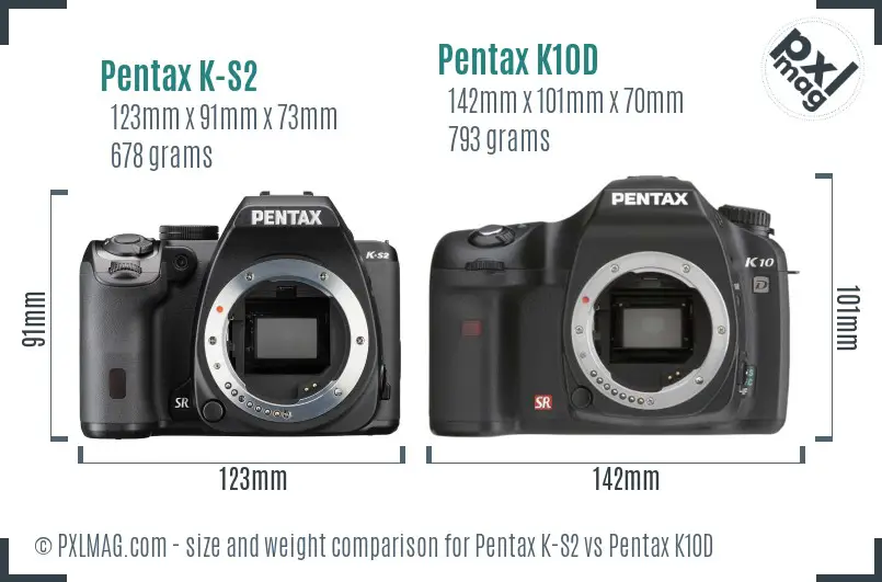 Pentax K-S2 vs Pentax K10D size comparison
