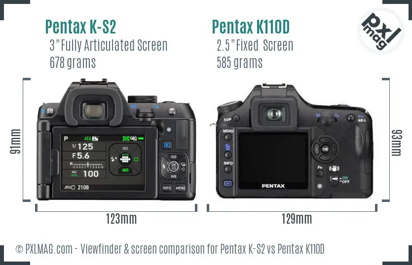 Pentax K-S2 vs Pentax K110D Screen and Viewfinder comparison