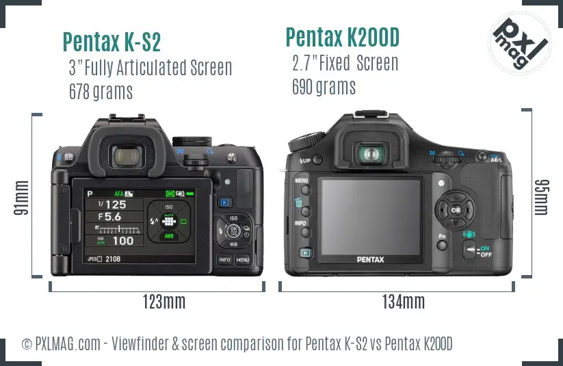 Pentax K-S2 vs Pentax K200D Screen and Viewfinder comparison