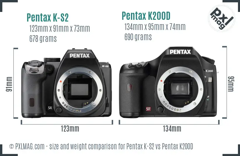 Pentax K-S2 vs Pentax K200D size comparison