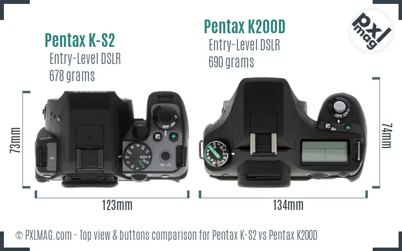 Pentax K-S2 vs Pentax K200D top view buttons comparison