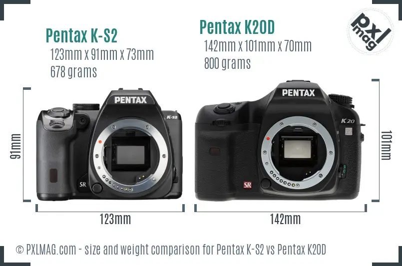 Pentax K-S2 vs Pentax K20D size comparison