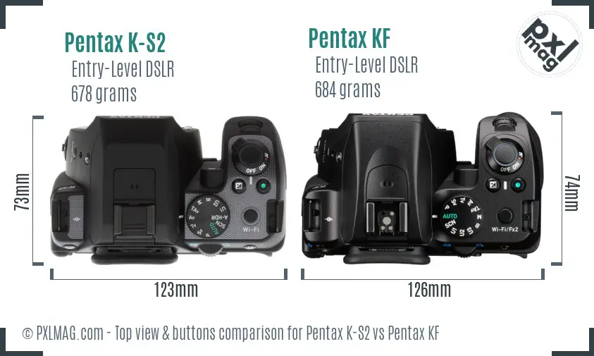 Pentax K-S2 vs Pentax KF top view buttons comparison